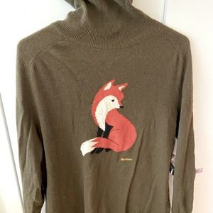BARBOUR fox print wool turtleneck sweater sz 10